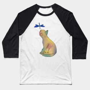 Katze mit blauer Libelle Baseball T-Shirt